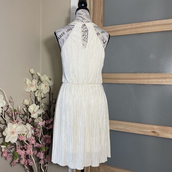 Jacaranda Ivory Elastic Waist Pleated Halter Midi Dress Women's Size M - Picture 2 of 9